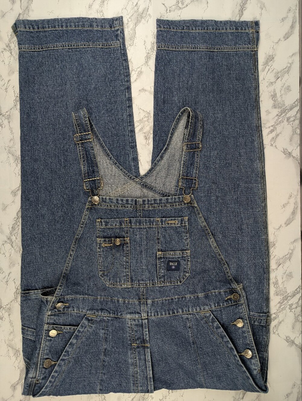 Vintage 90s BKLE Denim Overalls Medium Wash 100% Cotton Large Y2K Grunge - Picture 12 of 15